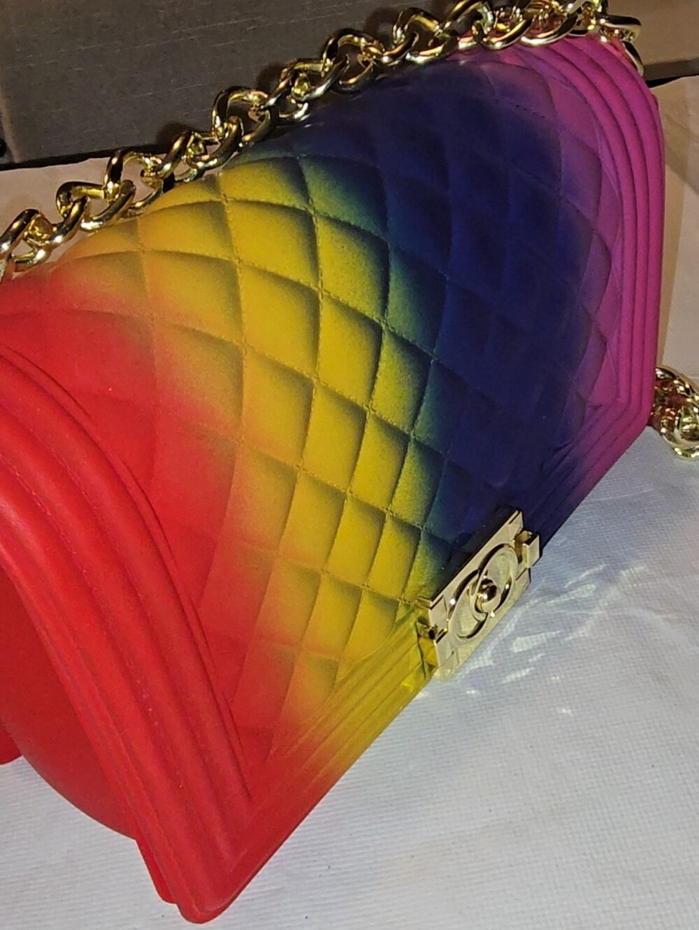 Jelly Shoulder Bag in Red/yellow/Blue/Pink with Gold Accent Details | Fall Bag